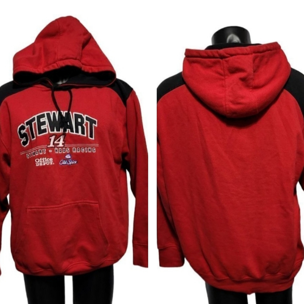 Tony Stewart NASCAR Hoodie Men’s L Red Black Haas Racing Pullover